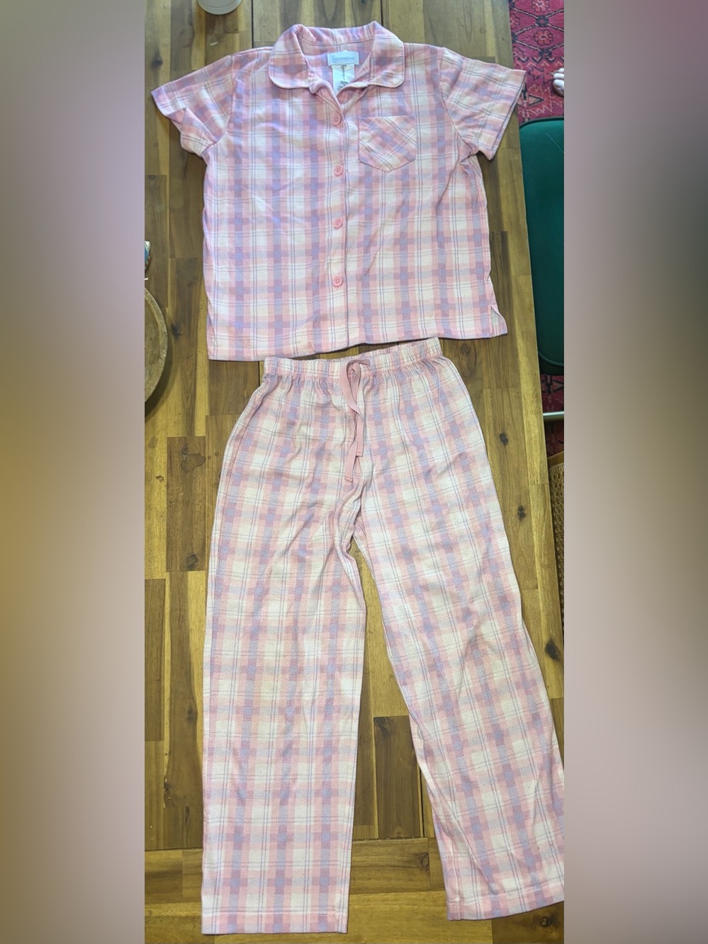 Girls' Pink Plaid Two-Piece Pajama Set